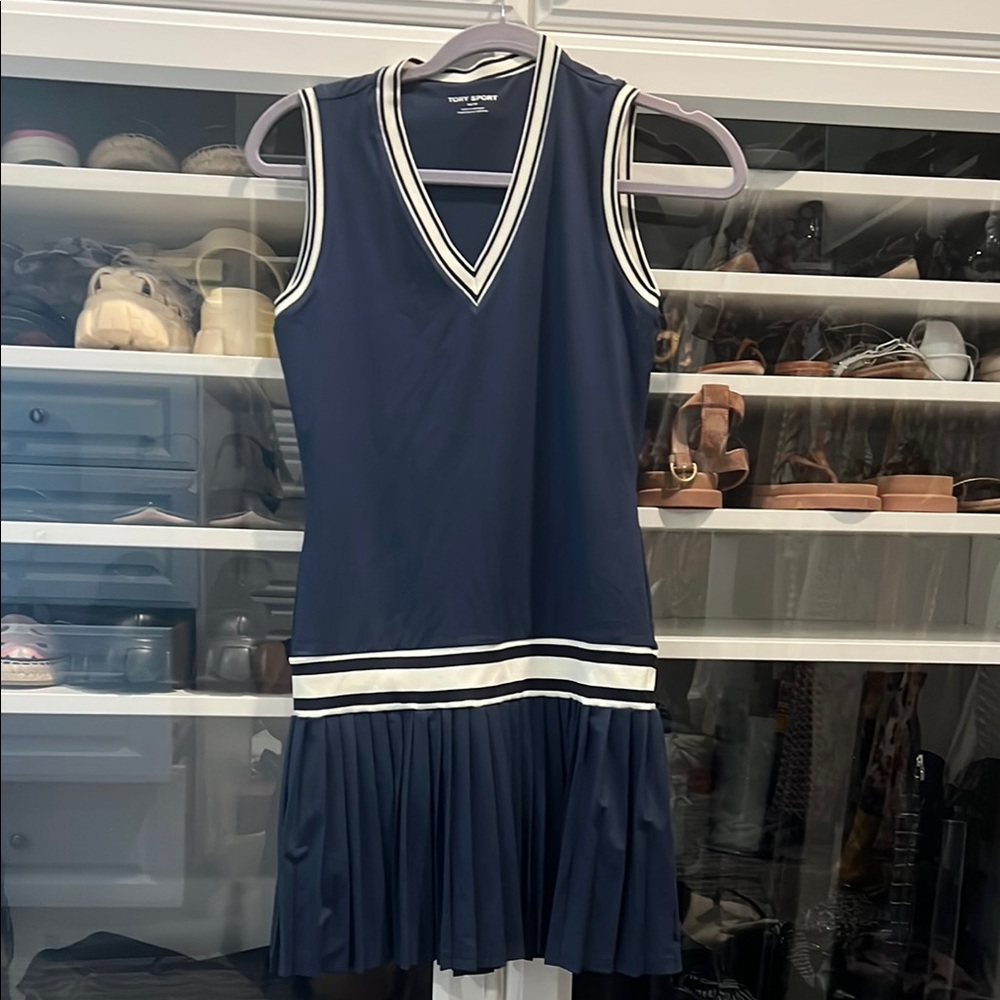 Tory Sport Blue and White Sleeveless Sheath Mini Dress